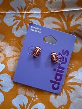 Claire's Brown & White Football Stud Earrings